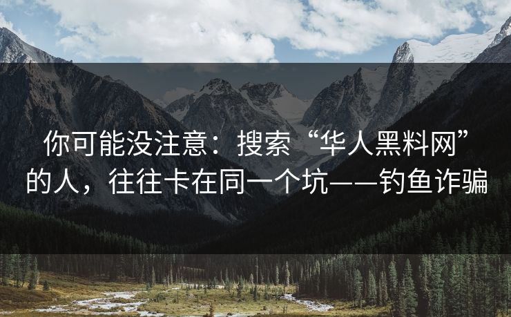 你可能没注意：搜索“华人黑料网”的人，往往卡在同一个坑——钓鱼诈骗