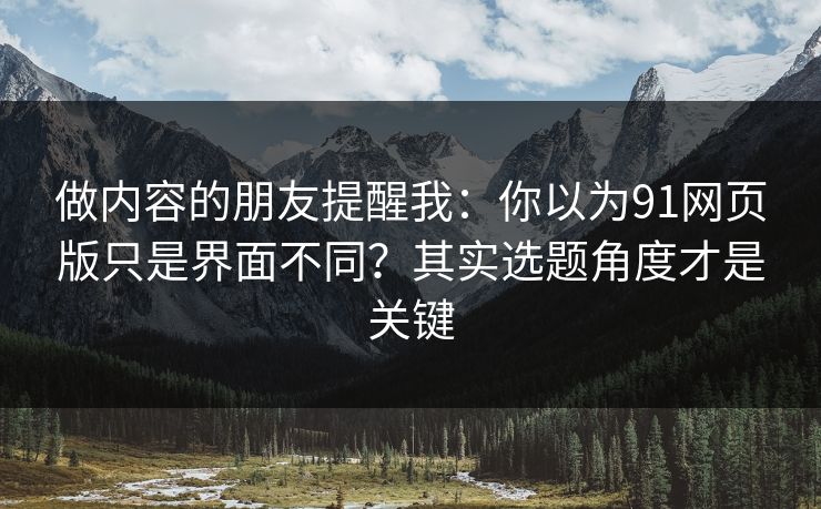 做内容的朋友提醒我:你以为91网页版只是界面不同?其实选题角度才是关键